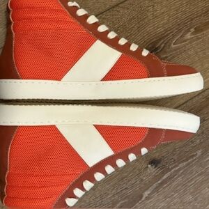 Vibrant Orange and White High-Top Sneakers